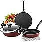 Cello Prima Induction Base Non-Stick Aluminium Pan Cookware Set, 3-Pieces, Cherry Red