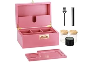 SERdeerCH Large Bamboo Box with Lock, Wooden Storage Box, Storage Decorative Boxs, Combo Kit with Rolling Paper, 5 Accessories (Pink)
