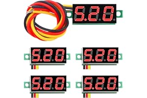 YIXISI 5 Piezas Mini Digital LED Voltímetro de 0.28", 0-100V DC Con Tres Cables, Protección de Polaridad Inversa y Medición Precisa de la Presión (Rojo)