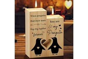 KAAYEE Valentines Gifts for Her/Him, Heart Shaped Candle Holder Gifts Anniversary for Girlfriend Wife, You are My Penguin Presents for Her on Birthday Christmas Wedding Valentine's Day (Penguin)