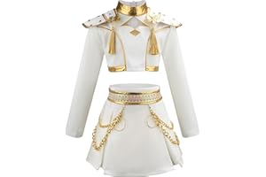 Kolegrial Déguisement Zoey Filles Cosplay Démon Chasseur Zoey Blanc Performance Show Uniforme Top et Jupe Set 2 Pièces pour Carnaval Halloween Party Anniversaire Masquerade Costume, 4-15 ans