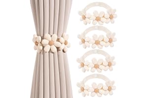 BLUWEET 4 Stück Vorhänge Raffhalter Blumen Dekor Gestrickte Vorhang Halter Handgefertigte Elastische Raffhalter Dekorative Vorhang für Haus, Büro, Wohnzimmer, Fenster Dekoration Beige