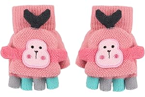 FAXIANTHER Herbst Winter Baby Warme Kinder Fingerlose Handschuhe Kleinkind Kinderhandschuhe Strickhandschuhe mit Klappe Halbfinger Handschuhe mit Flip Winterhandschuhe Thermo Handschuhe 1-5 Jahre Mädchen