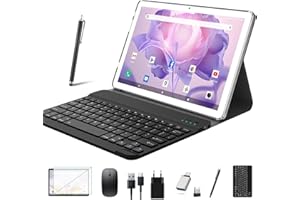 ‎FEONAL 2025 Neueste Tablet 10 Zoll,2-in-1 Tablet Mit Tastatur,5G Wifi Android Tablet Pc-128GB ROM(1TB TF),Bluetooth 5.0,Octa-core1.8Ghz,1080FHD,13MP+8MP Kamera,7000mAh,GMS-Zertifizierung,Typ-C/GPS/OTG-Silber