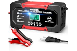 YDBAO Ładowarka Akumulatorów Samochodowych 10A 12V LiFePO4 Inteligentna Ładowarka do Samochodów i Motocykli z 5 Trybami Naprawy i Ekranem LCD do Samochodów Motocykli Ciężarówek AGM GEL WET LiFePO4