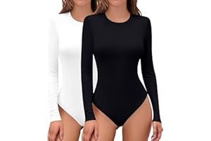 Shen&Qege Women's Bodysuits Crew Neck long Sleeve Bodysuits Tops