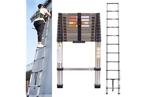 DICN Stainless Steel Telescoping Ladder - 10.5FT Heavy Duty Extension Collapsible Compact Ladder for Home, Roof, RV, Outdoor Use - EN131 Standard - 330lb Max Load