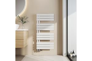 EMKE Toallero Baño Radiador Plano, toallero de Paneles, 1041 x 500 mm, Blanco, secador de Toallas con conexión Lateral, 529W, radiador secador de Toallas de Agua Caliente