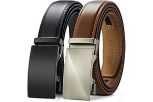 CHAOREN Cinturones Hombre, Cinturón Hombre Cuero 2 Piezas con Hebilla Automática de Trinquete, Ancho 3.5CM-Tamaño Ajustable
