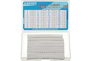 AUKENIEN 0402 SMD Resistencias 45 Valor 1800 Piezas 0R a 10M Ohm Resistencia 1/16W SMT Resistor Surtido Kit con ±1% Tolerancia