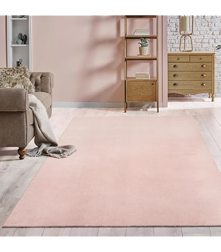 Tapis Rond Fausse Fourrure Paco Home 160 Cm – Rose Poudré, Poils Courts Doux, Lavable, Chauffage Au Sol OK, Ultra Cocooning