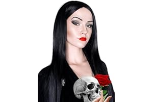 ALLAURA Compatible with Morticia Wig – 32" Long Straight Black Wig for Women – Ideal for Cher Costume, Witch Look, 70s Disco, Halloween, Morticia Addams Cosplay, Glam Party, Retro or Gothic Outfits