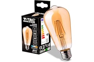 V-TAC Lampadina LED Filamento Ambrata ST64 con Attacco E27-8W (Equivalenti a 50W) - 720 Lumen - Lampadine Vintage - Massima Efficienza e Risparmio Energetico - 2200K Luce Bianca Calda