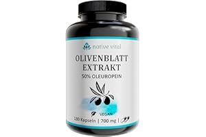 ‎NATIVE VITAL Olivenblatt Extrakt - 50% Oleuropein - 700mg pro Tagesdosis - 180 Kapseln - Made in Germany - Vegan - Premium Qualität
