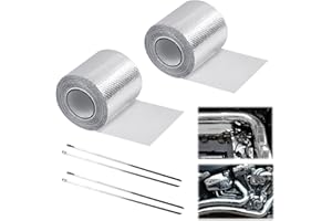 SRWOYZE Bande Thermique Echappement, 2 Pièces Isolant Thermique Echappement avec 4 Attaches de Câble Découpable 5m x 5cm Bande d'Échappement pour Ruban iIsolant Thermique Collecteur Echappement Moto, Argent