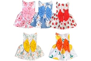 IZEFIA 5 Pieces Dog Dresses Puppy Bowknot Luxury Princess Dress Floral Clothes Wedding Evening Dress Summer Outfits Tutu Skirt Cute Doggie Dress for Small Dog Girl 5 in 1 S