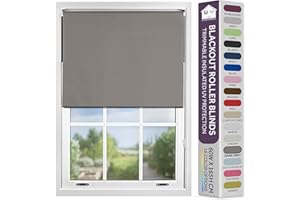 FURNISHED Blackout Roller Blind with Metal Fittings Trimmable Insulated Thermal Fabric Heavy-duty Easy Install Brackets Window Roller Blinds - Dark Grey, 60W x 165H cm