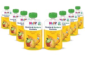 HiPP - Frutta E Verdura Frullata, Gusto Mela, Pera E Zucca, 8 Confezioni da 90G, 720 g