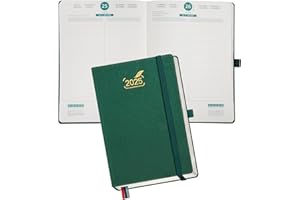 BEZEND Agenda 2025 Giornaliera A5, 1 Pagina per Giorno con Doppio Orario, Scheda Mensile, 432 Pagine - Daily Planner 2025 con Copertina Rigida in Pelle PU, Natale Verde