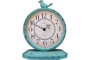 HZDHCLH Table Clocks 23 cm Height Silent Non Ticking Roman Retro Art Desk Clock for Living Room Bedroom Office(Aquatic green)