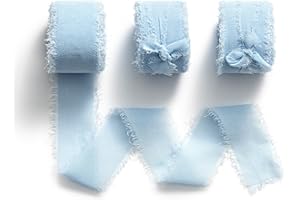 MORSUNBELA Cinta de gasa, 3 rollos de 2,5 cm x 6,4 m, cinta de flequillo, cintas de juego para ramos, bows, bodas, festivales, decoración, azul