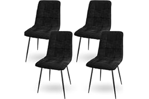 LEWE Pack de 4 Sillas de Comedor, Sillas sin Brazos de Tela de Lino con Patas de Hierro, Ocio Silla Tapizada, Sillas Cocina, Silla Comedor, Sillas Salon - Negro