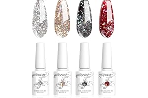 Vishine Set de Esmaltes de Uñas en Gel con Brillo - 4 Piezas de 8 ml: Rojo, Negro, Dorado y Plateado Brillantes, Esmalte en Gel UV LED Soak Off, Colección Duradera para Manicura de Salón DIY, 8ml C020