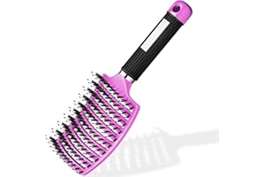 Cepillo de Pelo, Cepillo de Cerdas de Jabali Naturales SAKKAL Largo, Grueso, Fino, Rizado Y Enredado Herramientas de Peinado Profesional Todas 100% Natural Desenredando Secado Rápido Rosa