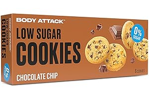 ‎BODY ATTACK BODY ATTACK LOW SUGAR COOKIES - Chocolate Chip - 130 g - Köstliche Sorten mit wenig oder keinem Zucker - Kekse mit Protein - Eiweißreicher low sugar Snack - Aspartamfrei, Made in Germany