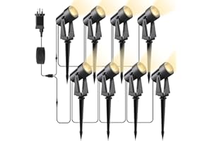 Svater Garden Lights Mains Powered, 92FT/28m 8-in-1 LED Landscape Lights 2W Warm White 3000K 27V IP65 Waterproof Outdoor Spotlights Pathway Lighting for Lawn Yard, Patio,Driveway,Party