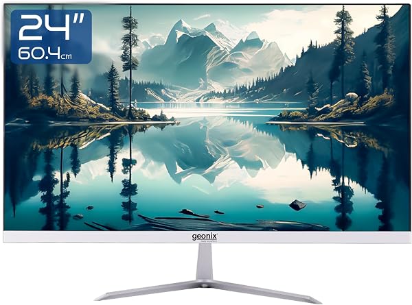 GEONIX 24 Inch IPS Computer Monitor Full HD 1920x 1080 Monitor, 3000:1 Contrast Ratio Frameless Display, 75Hz Refresh Rate, HDMI and VGA, 16.7 Million Colors PC