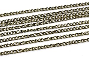 QPSUPPLIES Pack of 5 Metre Antique Bronze 3mm x 2.2mm Open Curb Link Chain for Jewellery Making Crafts, Scrapbooking or Cardmaking