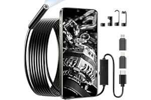 FDKENE Endoscope D'inspection, Camera Endoscopique 1080p HD Serpent, Endoscope Type C, IP67 Etanche Caméra avec 8 Lumières LED pour Smartphones Android et iOS, iPhone, Câble Semi-Rigide de 5 m