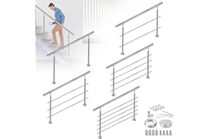 FIVMEN Barandilla de acero inoxidable para escaleras, exterior, 120 cm, pasamanos, barandilla con 2 postes, kit de construcción para escaleras para interior y exterior, 5 travesaños