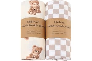 LEBZE LifeTree Mantas Muselina Bebé, Súper Suave Mantas Envolventes de Muselina, Bambú Algodón Manta Verano Bebe 120x120 cm, Pack de 2