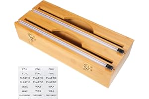 Coptiner 2 in 1 Folienspender Mit Cutter, Folienschneider Frischhaltefolie abroller, Bambus Alufolienabroller für Alu- & Frischhaltefolie Wachspapierrolle Bambusholz Organizer Für Küchenschublade