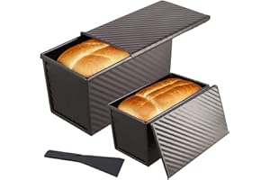 MAPILLE 2 pièces moule à pain de mie acier carboné antiadhésif, couvercle inclus, ventilé, grattoir fourni, résistant à 220°C, patisserie