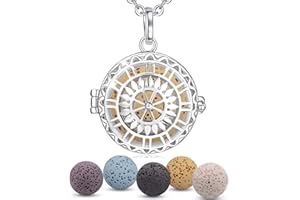 INFUSEU Aromaterapia Olio Essenziale Diffusore Collana Ciondolo Medaglione D'argento 5 PZ Lava Pietre Con 24 "Catena, Regalo per le Donne