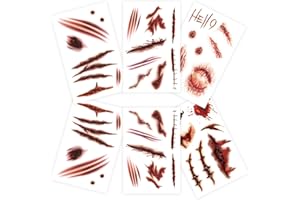 AUXHCYL Tatouage Halloween(6 Feuilles),Fausse Cicatrice Blessure Stickers,Tattoo Halloween pour Visage,Spécial FX Costume Maquillage Accessoire(Super Grand)