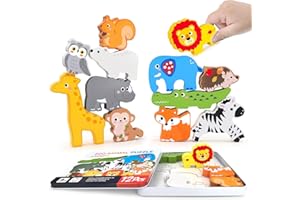 CHONGQILAO 12 Pezzi Puzzle Legno Bambini, Puzzle in Legno con Animali della Foresta, Giochi Educativi Puzzle di Animali per Bambino, Giocattoli Puzzle Bambini 3 Anni, Giocattoli Educativi Risveglio Montessori