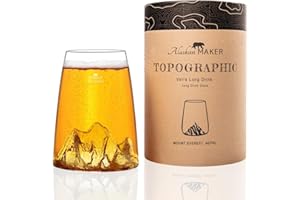 Alaskan MAKER Verre long 450ml - Borosilicate de qualité supérieure soufflé artisanalement avec les montagnes en relief | Cocktail, bière ou soft TOPOGRAPHIC (Everest)