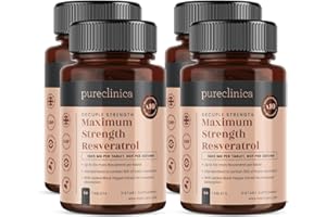 Pureclinica 1000 mg Resveratrol x 360 Tabletten (4 Flaschen à 90) – Vorrat für 12 Monate