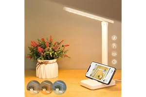 AURUZA LED Desk Lamp - Reading Lamp with Touch Control, Work from Home Essentials, Foldable Table Lamp with USB Plug in DC5V 1A, Eye Caring Reading Light for Office, Dormitory (White)