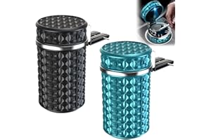 LEIKURVO 2 Stück Auto Aschenbecher mit Deckel: Edelstahl Aschenbecher Auto mit LED Licht Beleuchtet Tragbarer Autoaschenbecher Universal Fahrzeug Rauchfreien Aschenbecher für Haus Büro(Roségold,Blau)