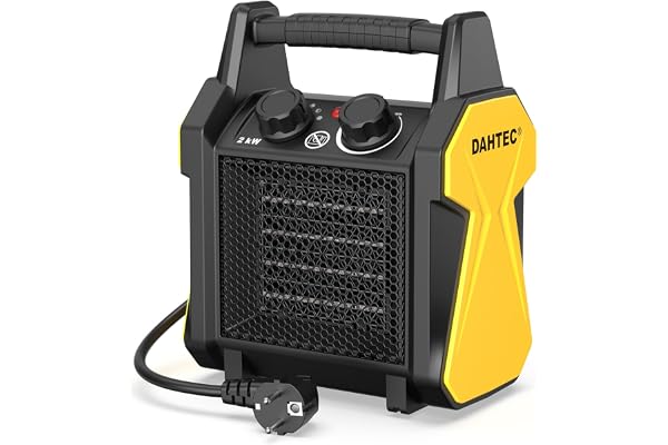 DAHTEC Keramisk Värmefläkt 2000W PTC Elvärmare Med Termostat | Portabel Värmare 3 Driftlägen Överhettningsskydd Tippskydd Byggfläkt För Garage Verkstad Källare