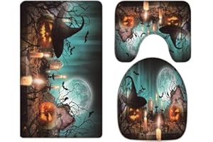 A.Monamour Badezimmer Badematte 3 Teilig Set Halloween Kürbisse Auf Hölzernen Planken Urlaub Dekor Wc Deckel Deckt Bad Matte Teppich Flanell Saugfähig Badteppiche Badvorleger Badgarnitur WC Vorleger