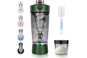 Shaker electrique SOARFLY 650ml shaker electrique proteine avec compartiment à poudre, shaker electrique usb bouteille shaker de protéines sans BPA, shaker éléctrique pour poudre de potéine,Vert olive