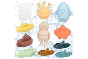 BITOYO Juguetes Bañera para Bebe, 11 Piezas Juguete de Baño Silicona, Juguetes Montessori Niños Niñas 1 2 3 4 Año, Juegos de Agua Bebe Squeeze Toys Estimulación Sensorial Juguetes de Playa Apilable