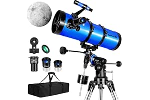 Gaterda 150EQ Télescope Astronomique, Professionnel Newton Réflecteur Télescope pour Adulte et Débutants avec Monture Équatoriale, Adaptateur Téléphone, Filtre Lunaire et Sac de Transport