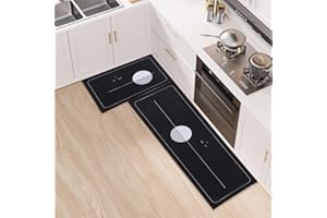 LY4U Kitchen Mat Sets Non slip Washable, Non-slip 2 PCS Kitchen Rugs Runner, Anti Fatigue Kitchen Floor Mat for Home Decoration, Office, Sink, Standing Desk, 43x75+43x120cm, Black